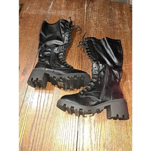 New 9E Wide Shoe Dazzle Black Balan Lug Sole Platform Chunky Heel Boots - Picture 8 of 8